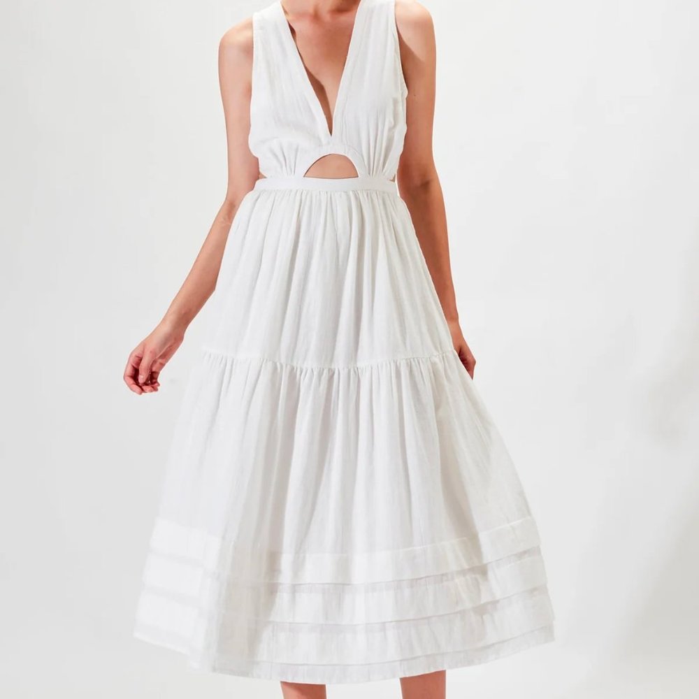 NEW Rue Stiic Kamila White Tiered Midi Dress, XS, SOLD OUT